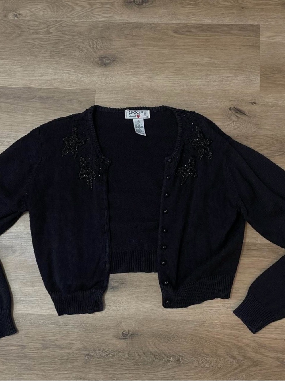 Black Beaded Crop Cardigan Sweater